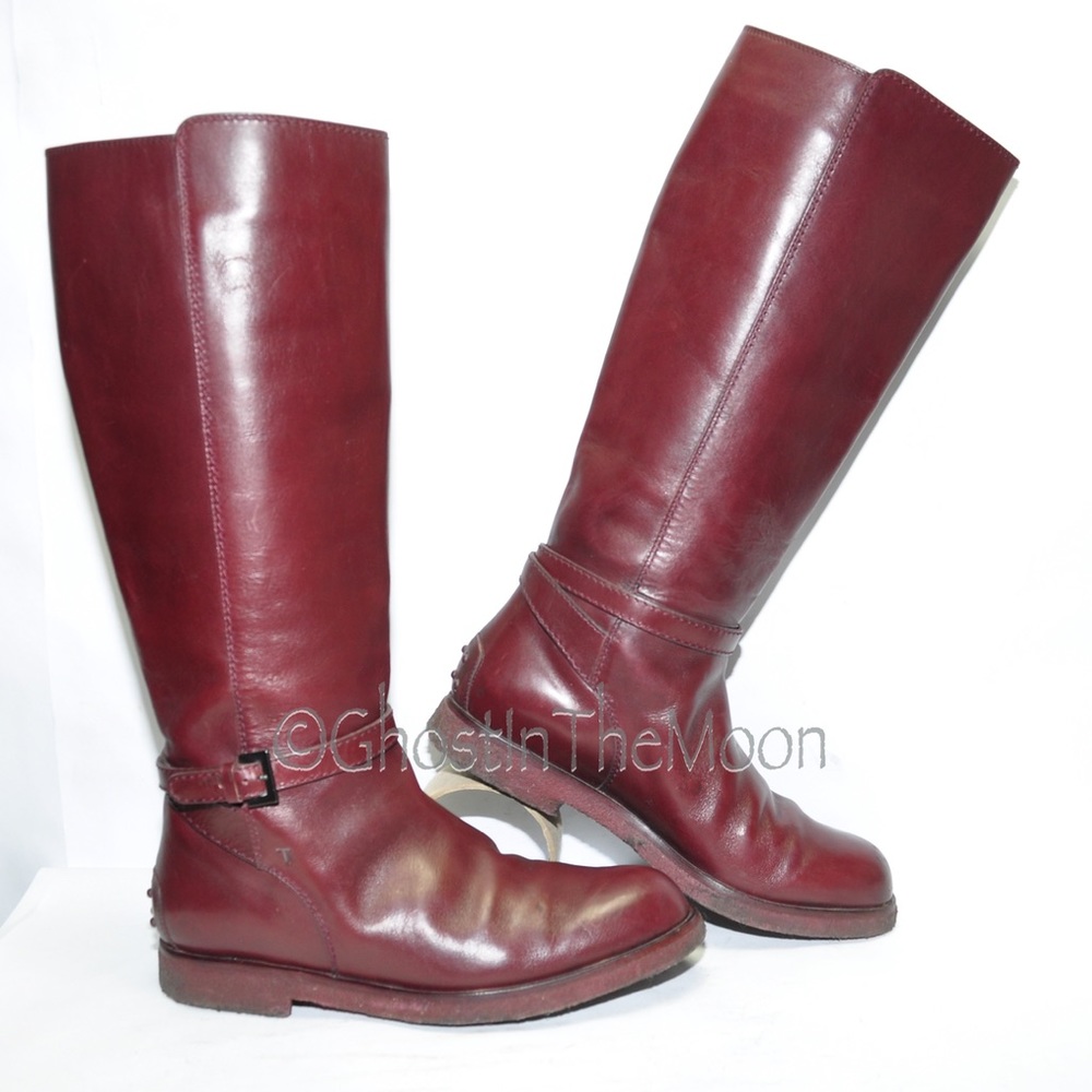 TOD’S Tall Riding Studded Cordovan size 37 Leather Equestrian Boots